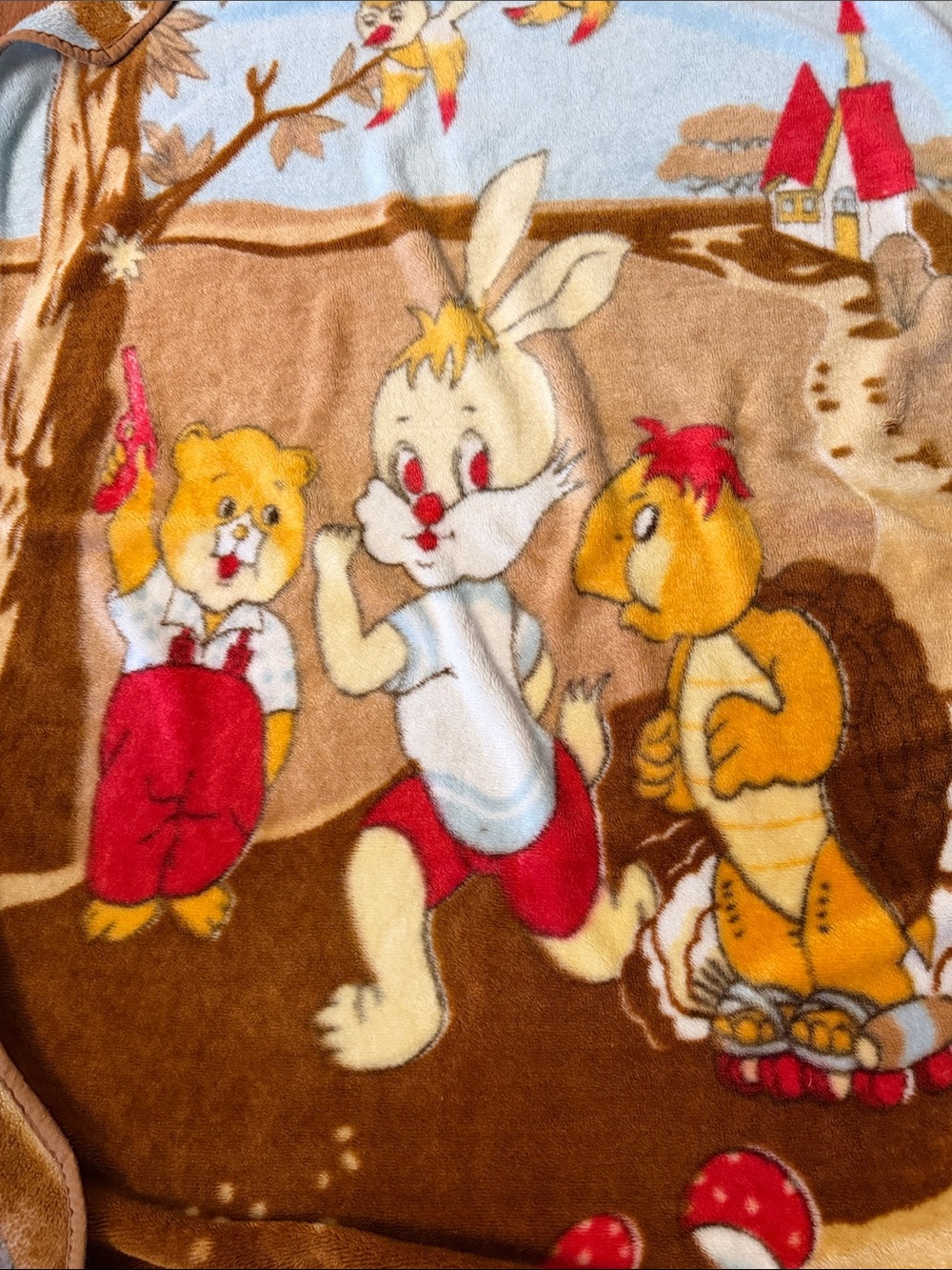 Vintage Monte Carlo Little Master Blanket Turtle & Rabbit Racing Vibrant 43x56